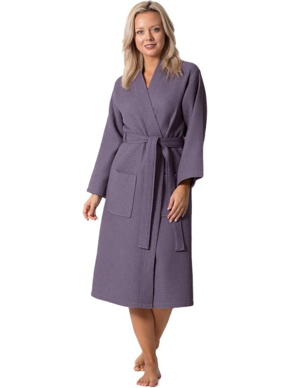 〽️Women's Bathrobe Dark Gray Knit Long Sleeves Kimono Spa Quick Dry Soft Robe